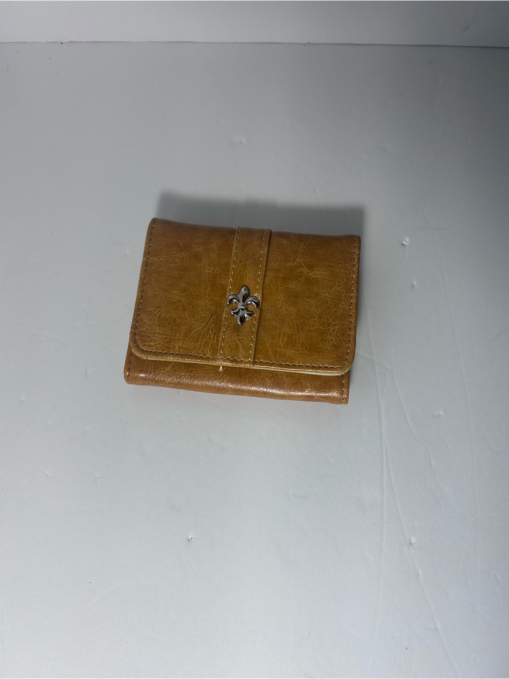 Tan Women’s Trifold Wallet with Fleur Accent